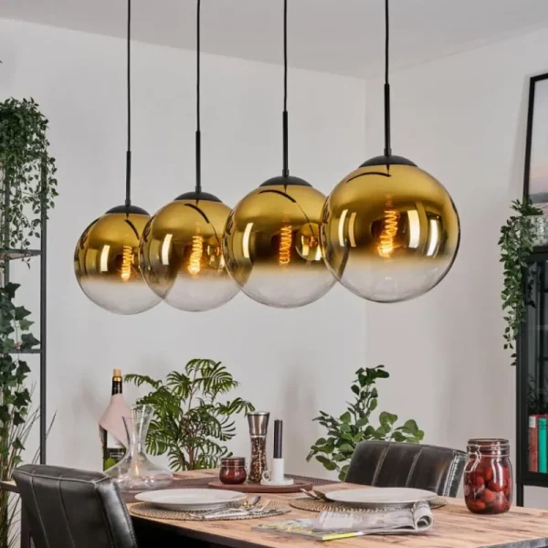 hofstein Gastor Suspension, Boule lumineuse, Suspension Or, Clair, 4 lumières* Lampes En Verre