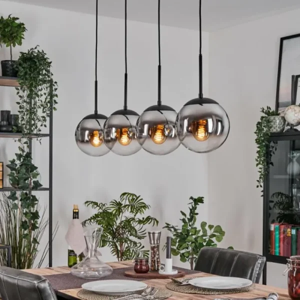 hofstein Gastor Suspension, Boule lumineuse, Suspension Chrome, Fumé, 4 lumières* Lampes Modernes