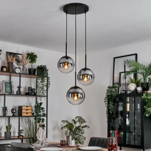 hofstein Gastor Suspension, Boule lumineuse 30 cm Clair, Fumé, 3 lumières* Lampes Modernes