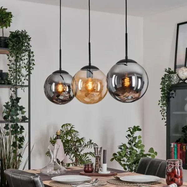 hofstein Gastor Suspension, Boule lumineuse, Suspension Ambre, Fumé, 3 lumières* Lampes Modernes