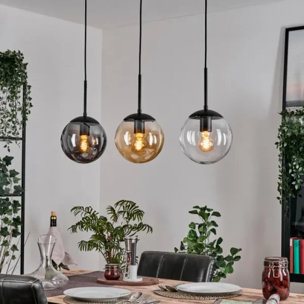 hofstein Gastor Suspension, Boule lumineuse Ambre, Clair, Fumé, 3 lumières* Lampes Modernes