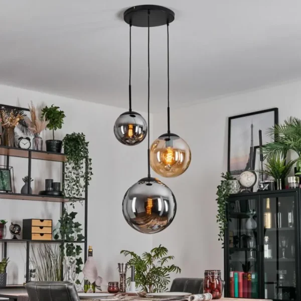 hofstein Gastor Suspension, Boule lumineuse 30 cm Ambre, Fumé, 3 lumières* Lampes Modernes