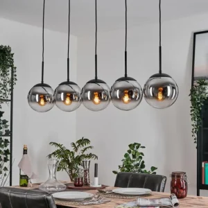 hofstein Gastor Suspension, Boule lumineuse, Suspension Chrome, Clair, Fumé, 5 lumières* Lampes Modernes