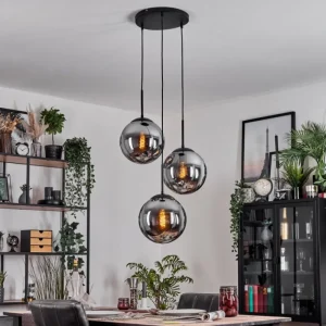 hofstein Gastor Suspension, Boule lumineuse 30 cm Fumé, 3 lumières* Lampes Modernes