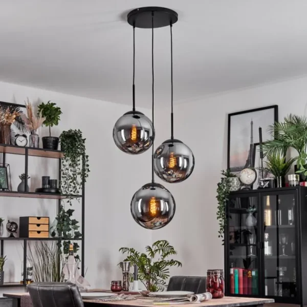 hofstein Gastor Suspension, Boule lumineuse 30 cm Fumé, 3 lumières* Lampes Modernes