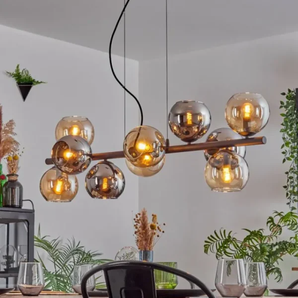 hofstein Gastor Suspension, Boule lumineuse, Suspension Ambre, Chrome, Fumé, 10 lumières* Lampes Modernes