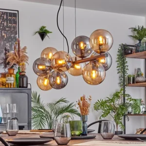 hofstein Gastor Suspension, Boule lumineuse, Suspension Ambre, Fumé, 10 lumières* Lampes Modernes