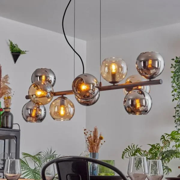 hofstein Gastor Suspension, Boule lumineuse, Suspension Ambre, Chrome, Fumé, 10 lumières* Lampes Modernes