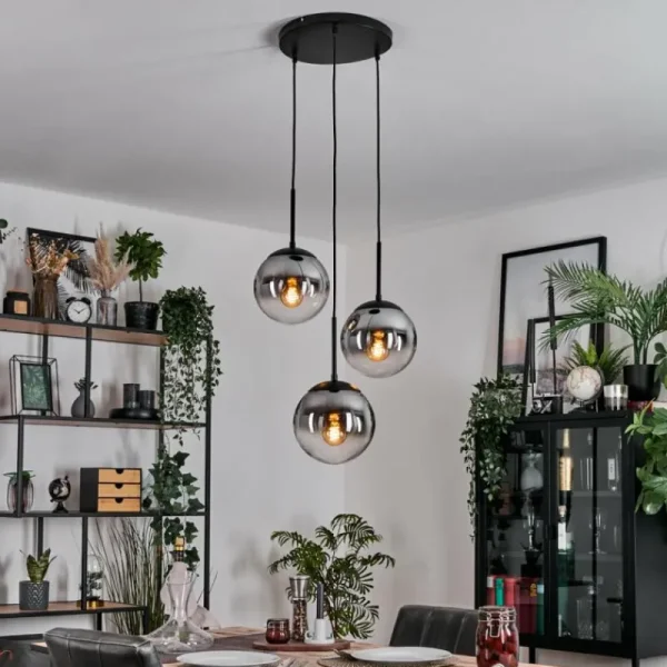 hofstein Gastor Suspension, Boule lumineuse 30 cm Clair, Fumé, 3 lumières* Lampes Modernes