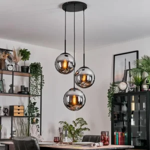 hofstein Gastor Suspension, Boule lumineuse 30 cm Chrome, Fumé, 3 lumières* Lampes Modernes