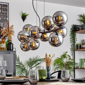 hofstein Gastor Suspension, Boule lumineuse, Suspension Chrome, Fumé, 10 lumières* Lampes Modernes