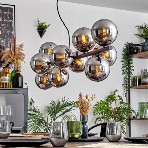 hofstein Gastor Suspension, Boule lumineuse, Suspension Chrome, Fumé, 10 lumières* Lampes Modernes