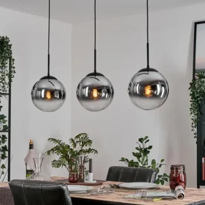 hofstein Gastor Suspension, Boule lumineuse, Suspension Chrome, Clair, Fumé, 3 lumières* Lampes Modernes