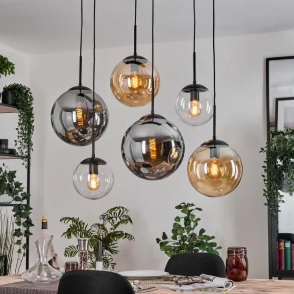 hofstein Gastor Suspension, Boule lumineuse, Suspension Ambre, Clair, Fumé, 6 lumières* Lampes Modernes