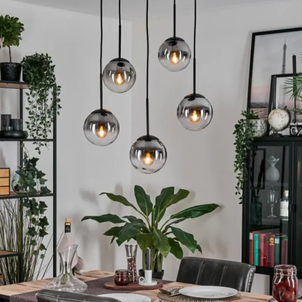 hofstein Gastor Suspension, Boule lumineuse, Suspension Clair, Fumé, 5 lumières* Lampes Modernes