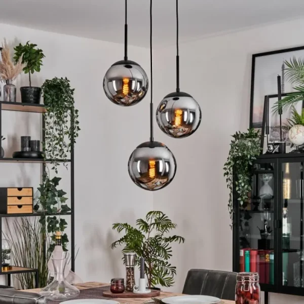 hofstein Gastor Suspension, Boule lumineuse Chrome, Fumé, 3 lumières* Lampes Modernes