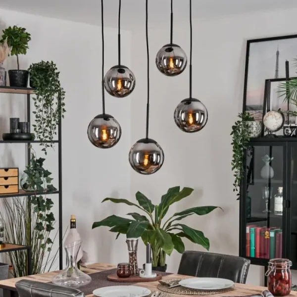 hofstein Gastor Suspension, Boule lumineuse, Suspension Fumé, 5 lumières* Lampes Modernes