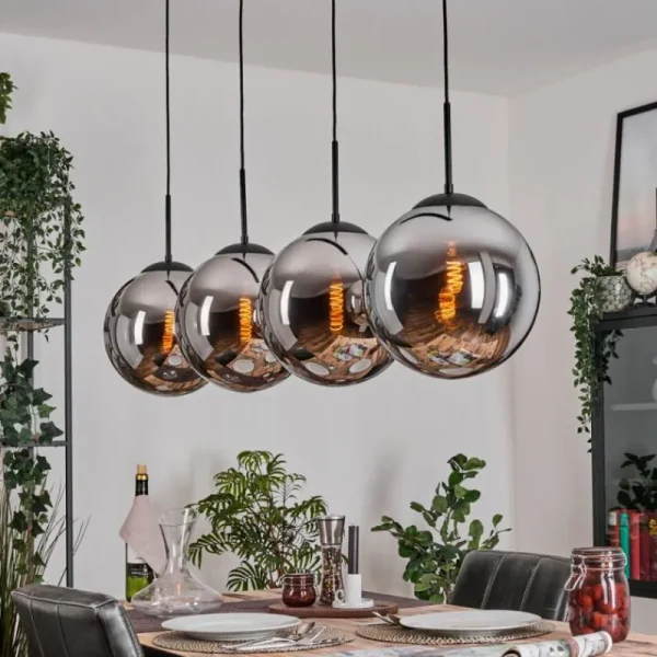 hofstein Gastor Suspension, Boule lumineuse, Suspension Chrome, Fumé, 4 lumières* Lampes Modernes