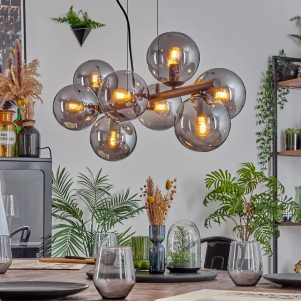 hofstein Gastor Suspension, Boule lumineuse, Suspension Fumé, 8 lumières* Lampes Modernes