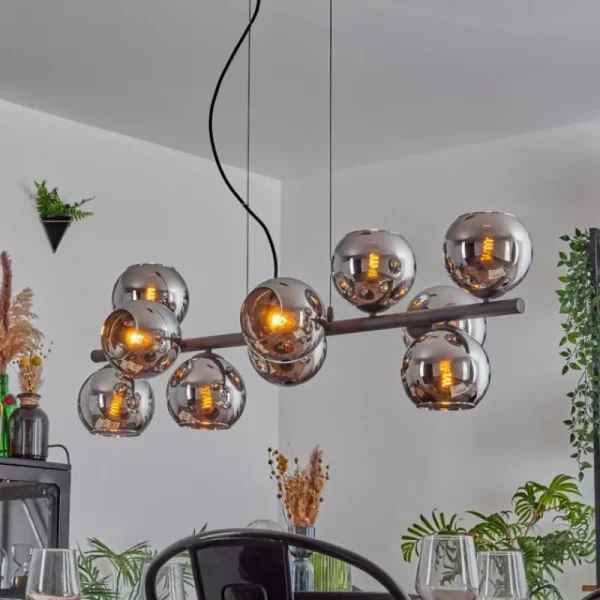 hofstein Gastor Suspension, Boule lumineuse, Suspension Chrome, Fumé, 10 lumières* Lampes Modernes