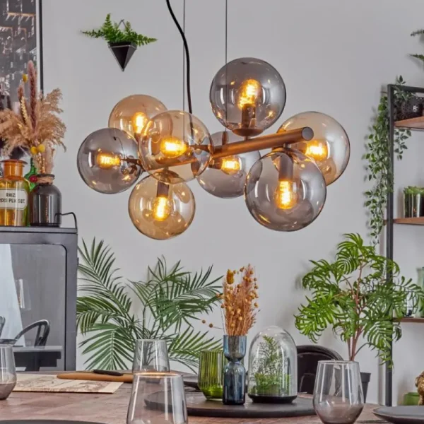 hofstein Gastor Suspension, Boule lumineuse, Suspension Ambre, Fumé, 8 lumières* Lampes Modernes