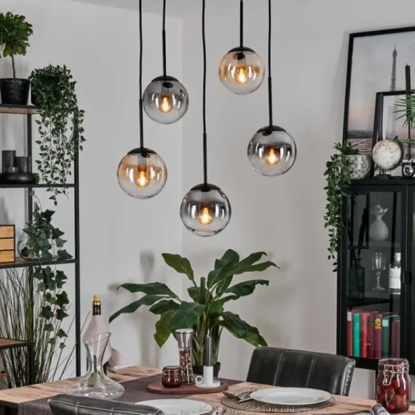 hofstein Gastor Suspension, Boule lumineuse, Suspension Ambre, Clair, Fumé, 5 lumières* Lampes Modernes