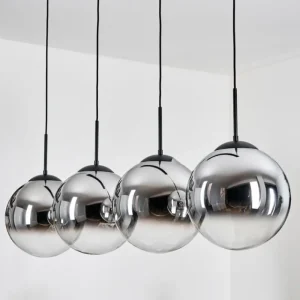 hofstein Gastor Suspension, Boule lumineuse, Suspension Chrome, Clair, Fumé, 4 lumières* Lampes Modernes