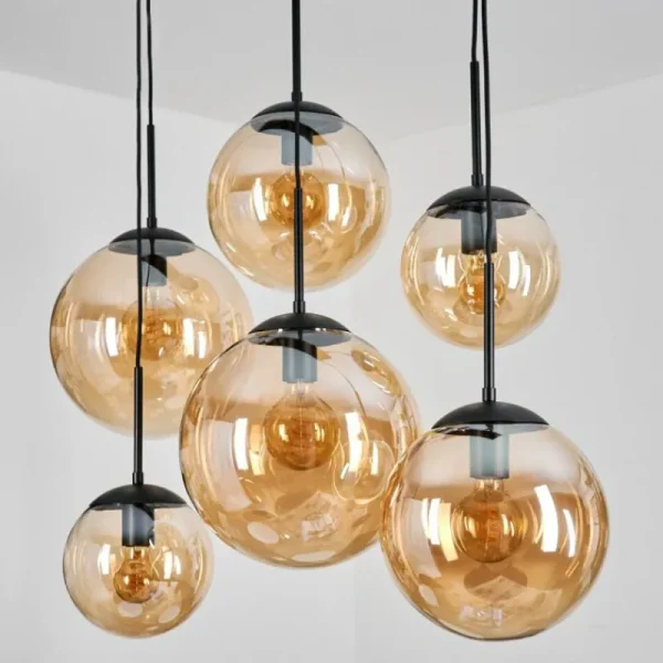 hofstein Gastor Suspension, Boule lumineuse, Suspension Ambre, 6 lumières* Lampes En Verre