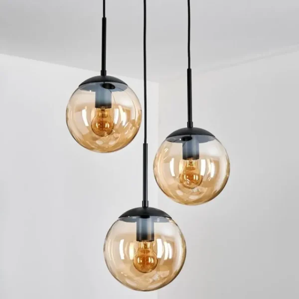 hofstein Gastor Suspension, Boule lumineuse 30 cm Ambre, 3 lumières* Lampes En Verre