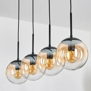 hofstein Gastor Suspension, Boule lumineuse, Suspension Ambre, Clair, 4 lumières* Lampes En Verre