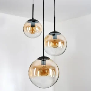 hofstein Gastor Suspension, Boule lumineuse, Suspension 30 cm Ambre, Clair, 3 lumières* Lampes En Verre