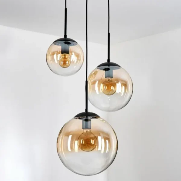 hofstein Gastor Suspension, Boule lumineuse, Suspension 30 cm Ambre, Clair, 3 lumières* Lampes En Verre