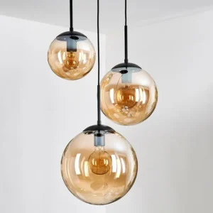 hofstein Gastor Suspension, Boule lumineuse Ambre, 3 lumières* Lampes En Verre