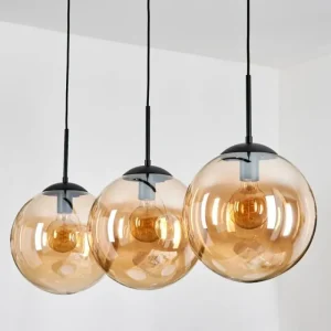 hofstein Gastor Suspension, Boule lumineuse, Suspension Ambre, 3 lumières* Lampes En Verre