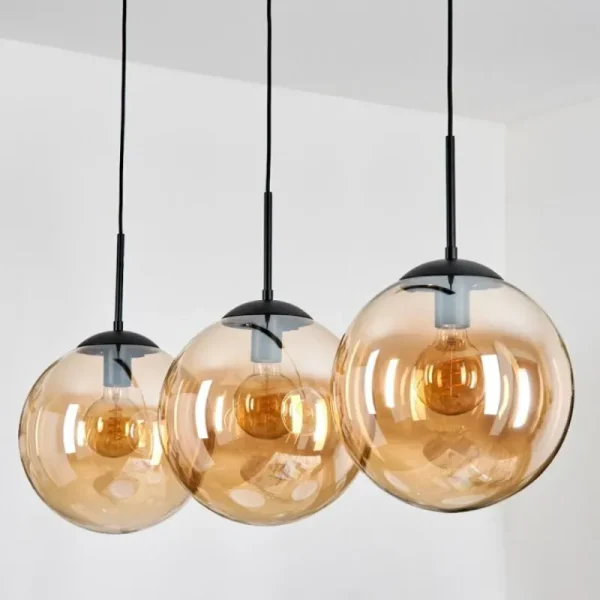 hofstein Gastor Suspension, Boule lumineuse, Suspension Ambre, 3 lumières* Lampes En Verre