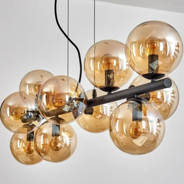 hofstein Gastor Suspension, Boule lumineuse, Suspension Ambre, 10 lumières* Lampes En Verre