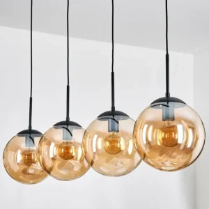 hofstein Gastor Suspension, Boule lumineuse, Suspension Ambre, 4 lumières* Lampes En Verre