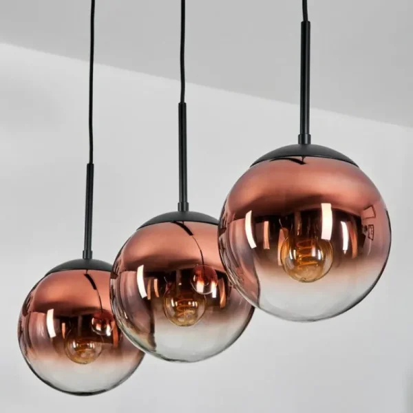 hofstein Gastor Suspension, Boule lumineuse, Suspension 20 cm Clair, Cuivré, 3 lumières* Lampes En Verre