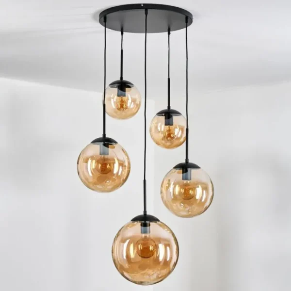 hofstein Gastor Suspension, Boule lumineuse 45 cm Noir, 5 lumières* Lampes En Verre