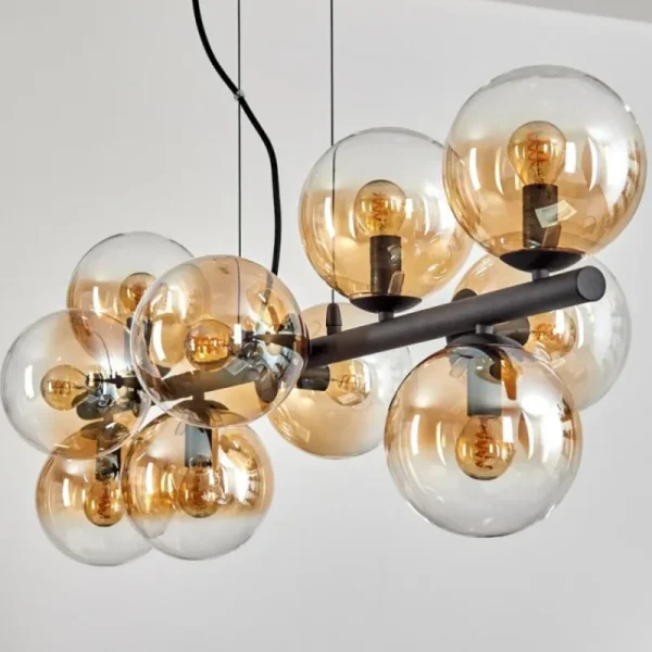 hofstein Gastor Suspension, Boule lumineuse, Suspension Ambre, Clair, 10 lumières* Lampes En Verre