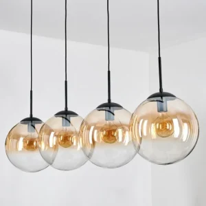 hofstein Gastor Suspension, Boule lumineuse, Suspension Ambre, Clair, 4 lumières* Lampes En Verre