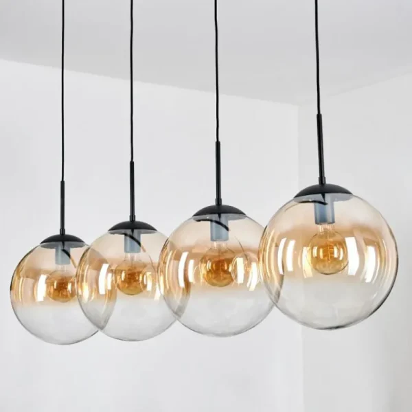 hofstein Gastor Suspension, Boule lumineuse, Suspension Ambre, Clair, 4 lumières* Lampes En Verre