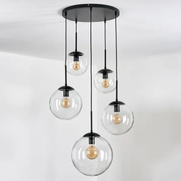 hofstein Gastor Suspension, Boule lumineuse 45 cm Noir, 5 lumières* Lampes En Verre