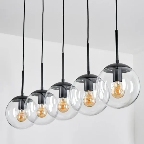 hofstein Gastor Suspension, Boule lumineuse, Suspension Clair, 5 lumières* Lampes En Verre