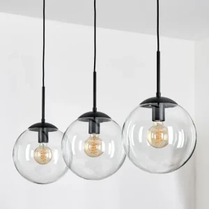hofstein Gastor Suspension, Boule lumineuse Noir, 3 lumières* Lampes En Verre