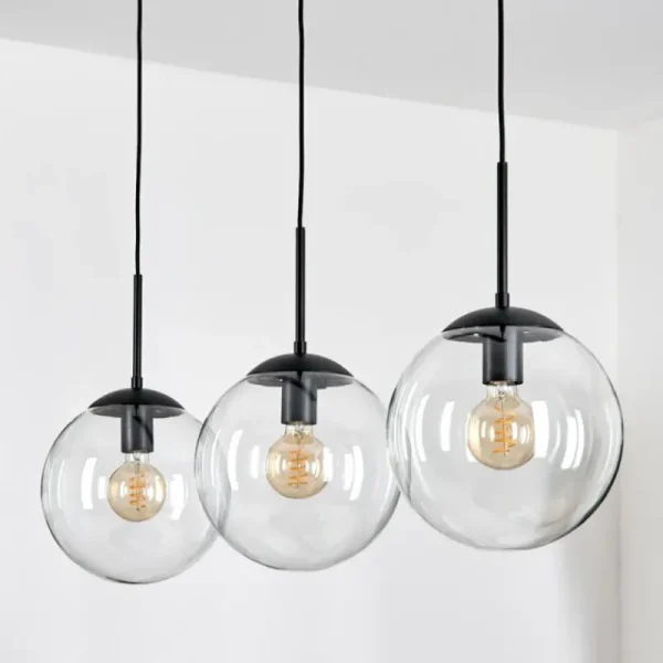 hofstein Gastor Suspension, Boule lumineuse Noir, 3 lumières* Lampes En Verre