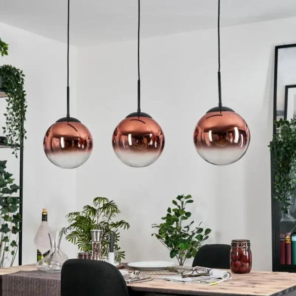hofstein Gastor Suspension, Boule lumineuse, Suspension Clair, Cuivré, 3 lumières* Lampes En Verre