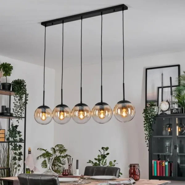 hofstein Gastor Suspension, Boule lumineuse, Suspension Ambre, Clair, 5 lumières* Lampes En Verre