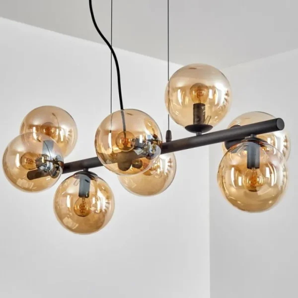 hofstein Gastor Suspension, Boule lumineuse, Suspension Ambre, 8 lumières* Lampes En Verre