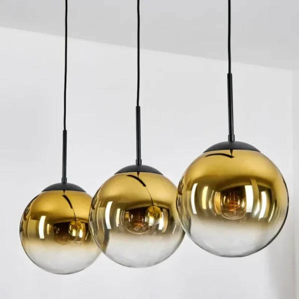 hofstein Gastor Suspension, Boule lumineuse, Suspension Or, Clair, 3 lumières* Lampes En Verre